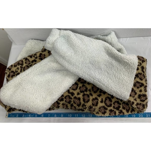 Wanna B Jacket Sherpa Fleece Womens Small Quarter Zip Animal Print Off White - Picture 10 of 11